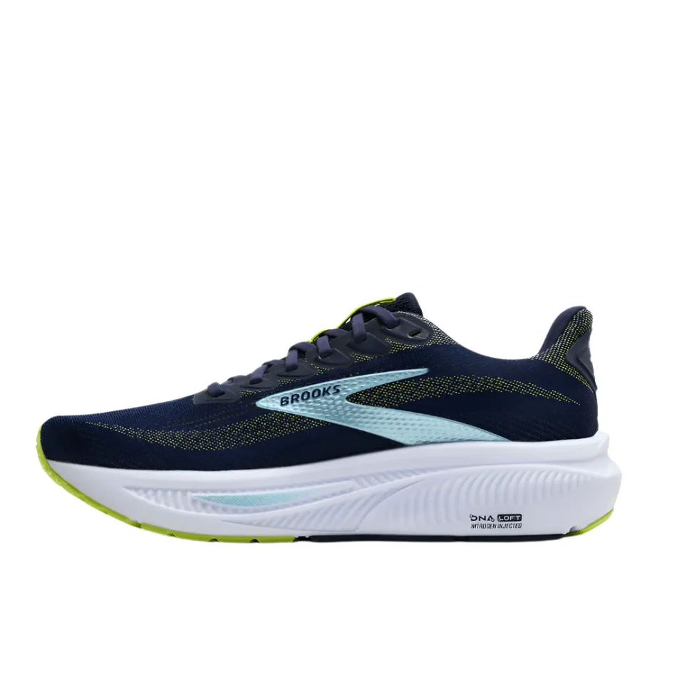 Brooks Men's Ghost 17 2E Wide Fit Running Shoes in Peacoat/Lime/Blue AW25 Sporty reliable - performance