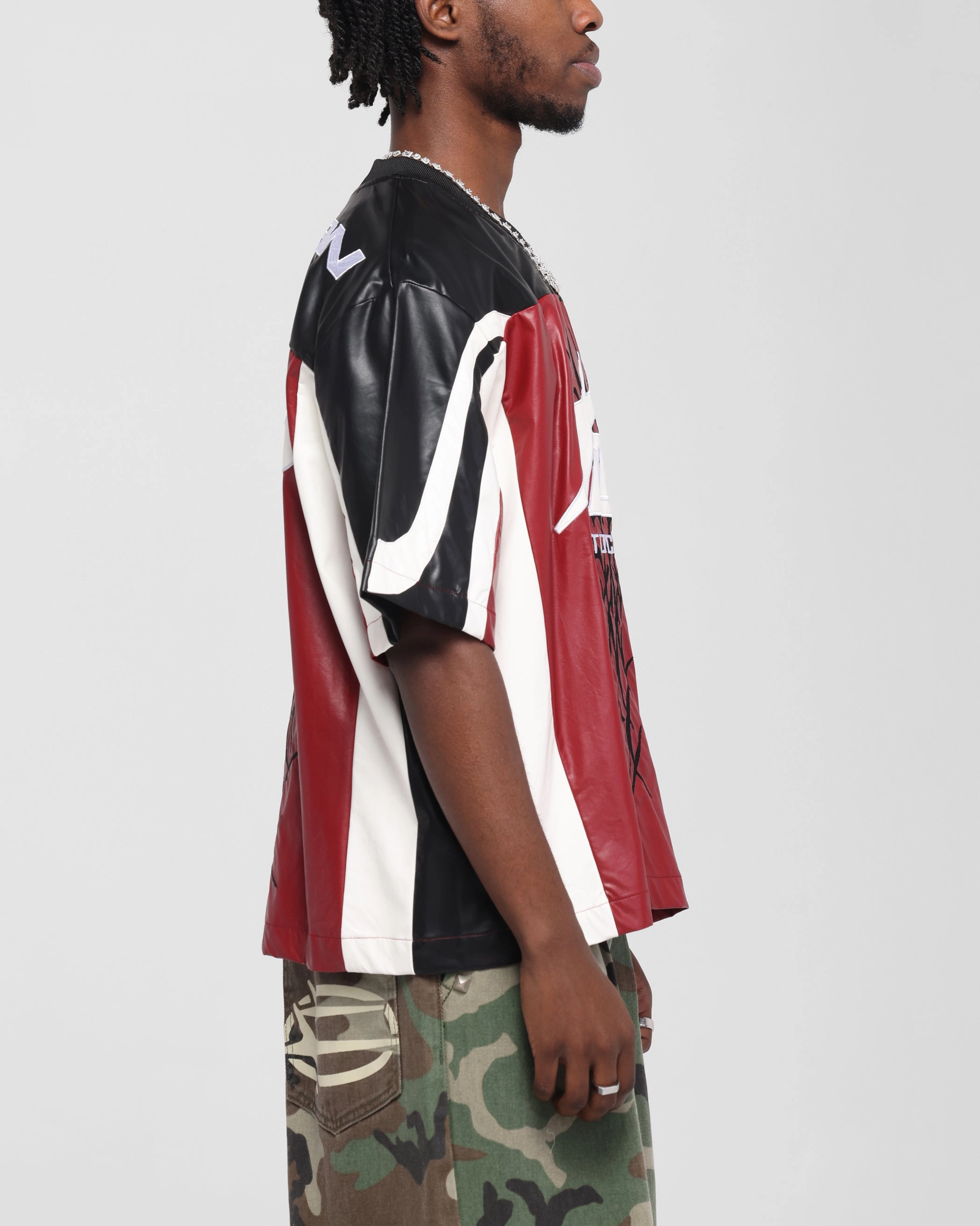Loiter Vegan Leather Football Top Red/Black Sport Ready Gear