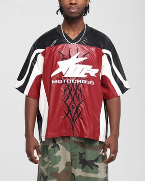 Loiter Vegan Leather Football Top Red/Black All Sport Fit