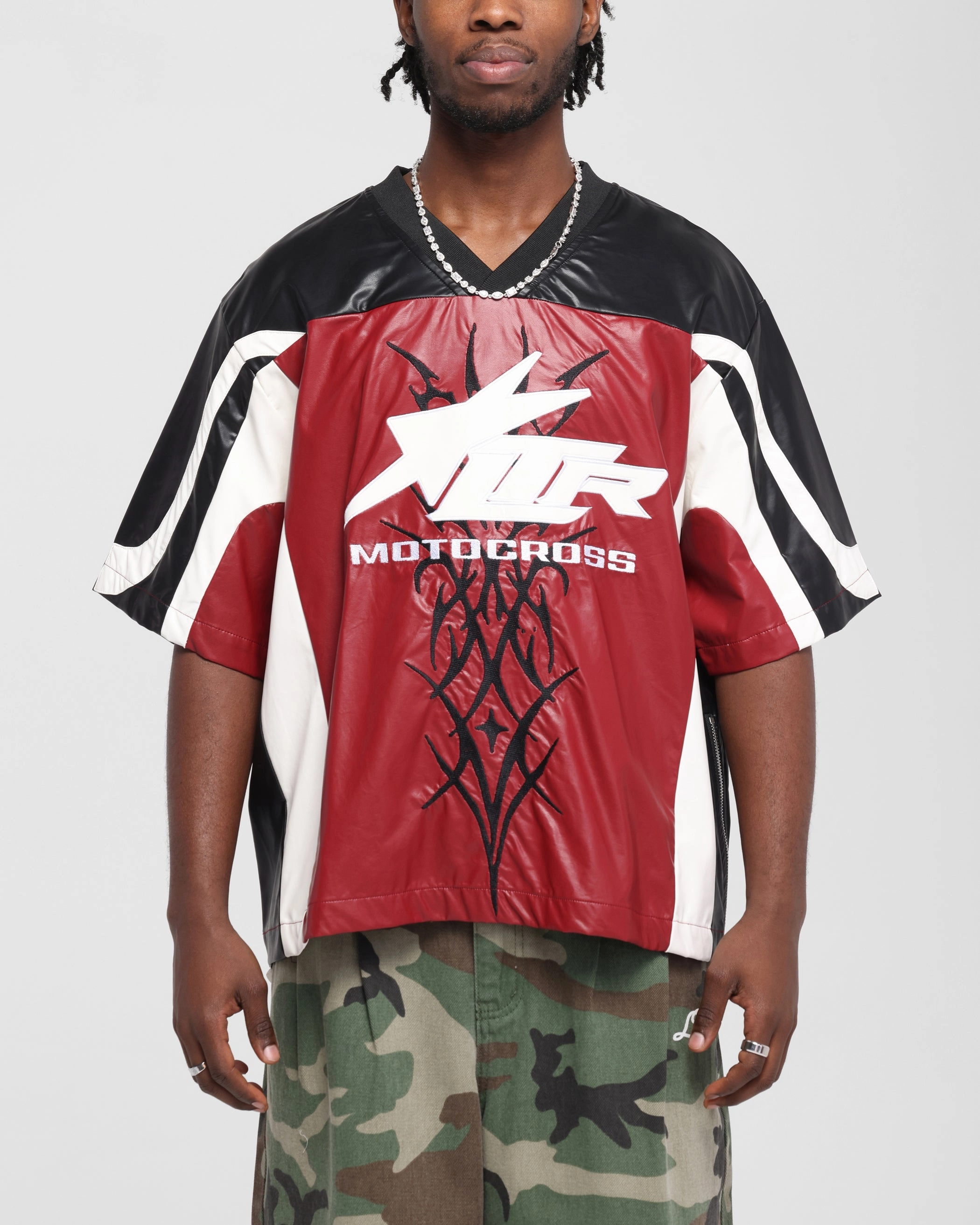 Loiter Vegan Leather Football Top Red/Black All Sport Fit