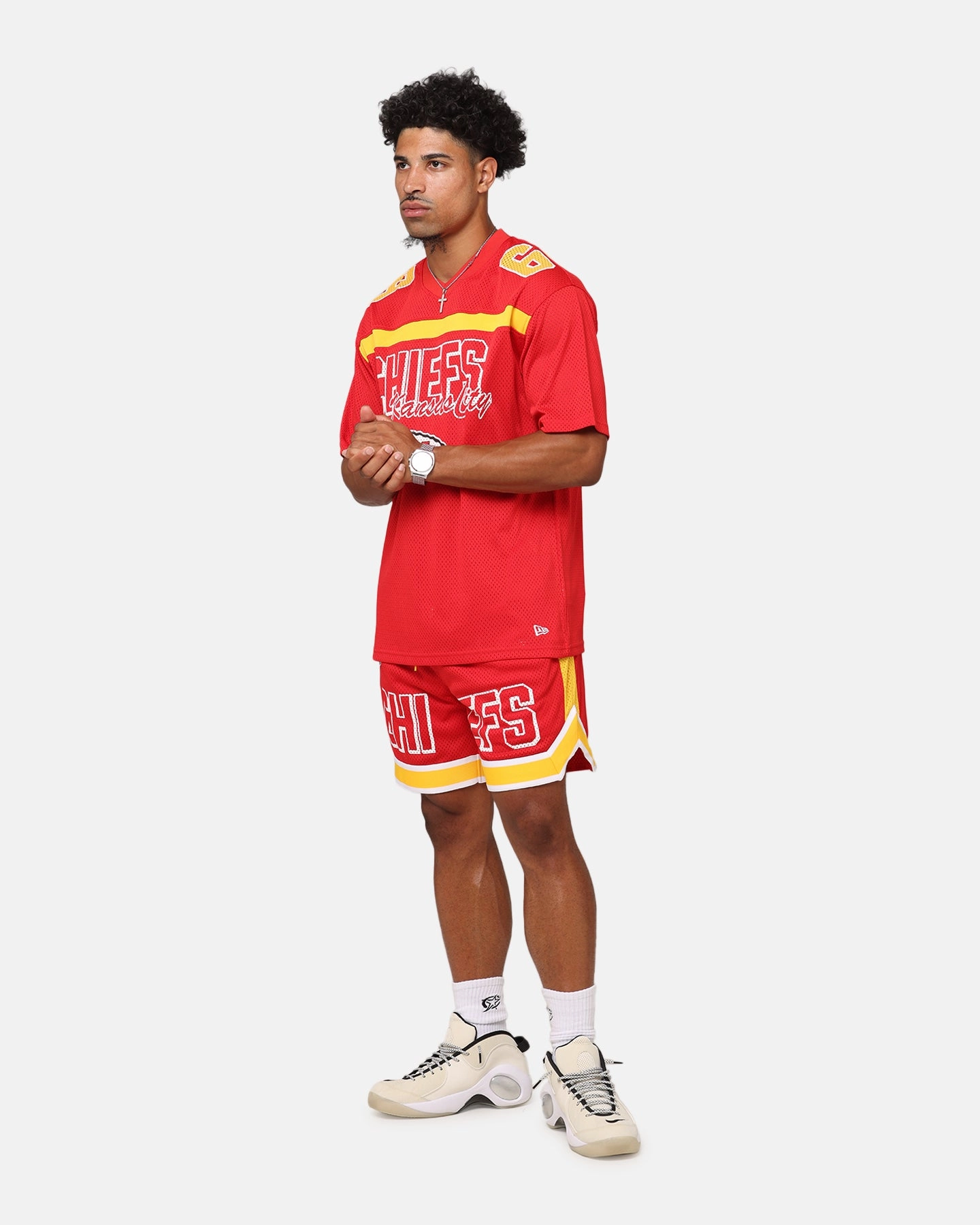 Low Impact Dye Process Sun Protection Fabric New Era Kansas City Chiefs NFL Mesh Graphic Jersey Front Door Red