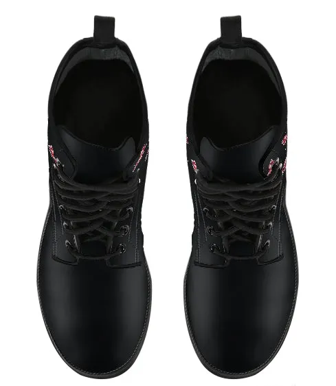 Butterflies and Flowers Handcrafted Women's Vegan Leather Combat Boots