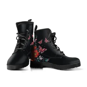 Butterflies and Flowers Handcrafted Women's Vegan Leather Combat Boots