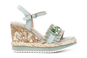 Caf??Noir Sandalo da donna in camoscio e rafia sfrangiata C1HA5130 G003 acqua marina Soft Lining Stylish casual sandals