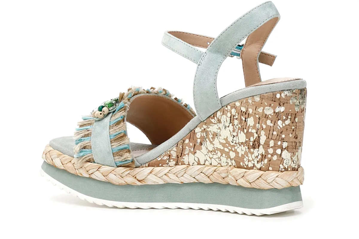Caf??Noir Sandalo da donna in camoscio e rafia sfrangiata C1HA5130 G003 acqua marina Flexible Design