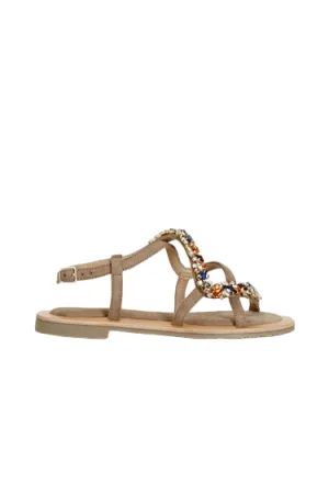 Strap Design Weather Resistant Weave Caf??Noir sandalo da donna in pelle scamosciata con gioiello C1GE5420 M005 tortora