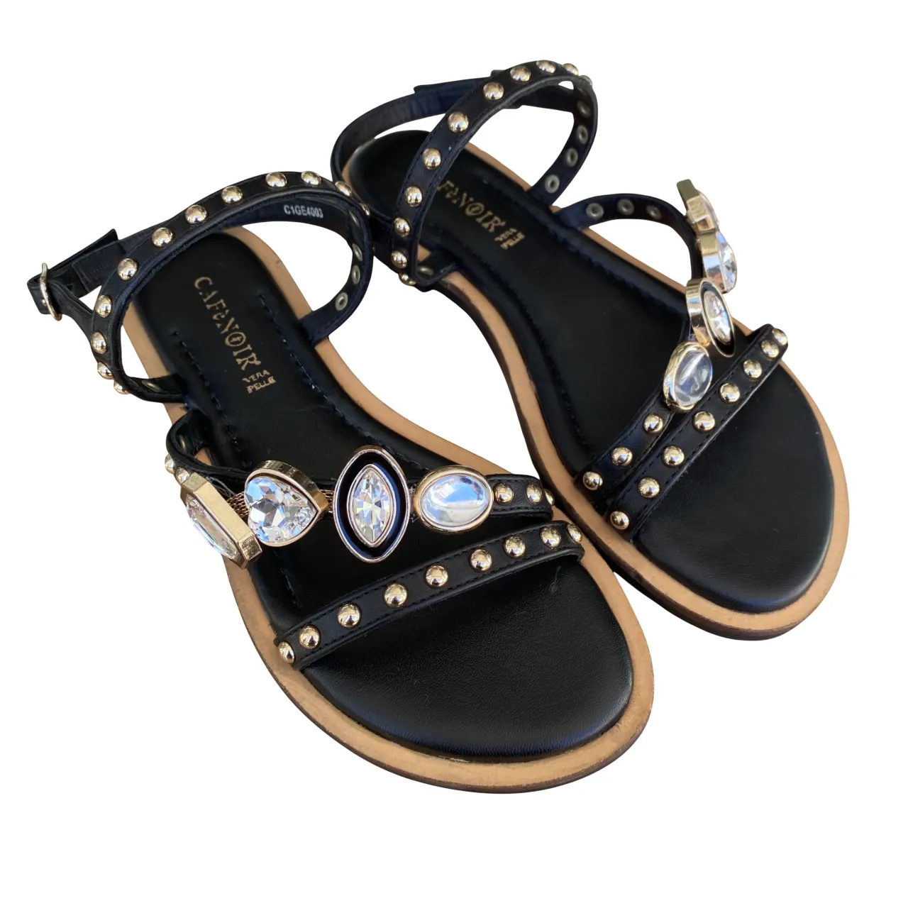 Caf??Noir scarpa sandalo da donna in nappa asimmetrico con accessorio C1GE4003 nero Silver Glow Back to Nature