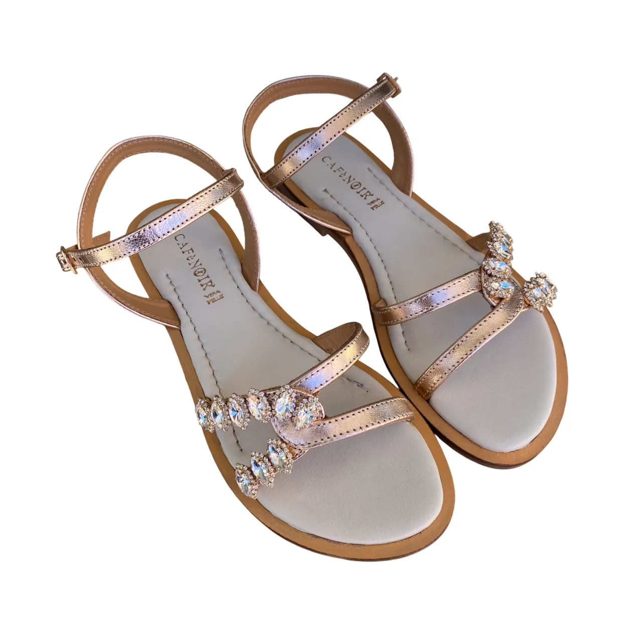 Hiking Comfort Caf??Noir scarpa sandalo da donna in pelle laminata con accessorio strass Gilda C1GE2010 L010 oro rosa
