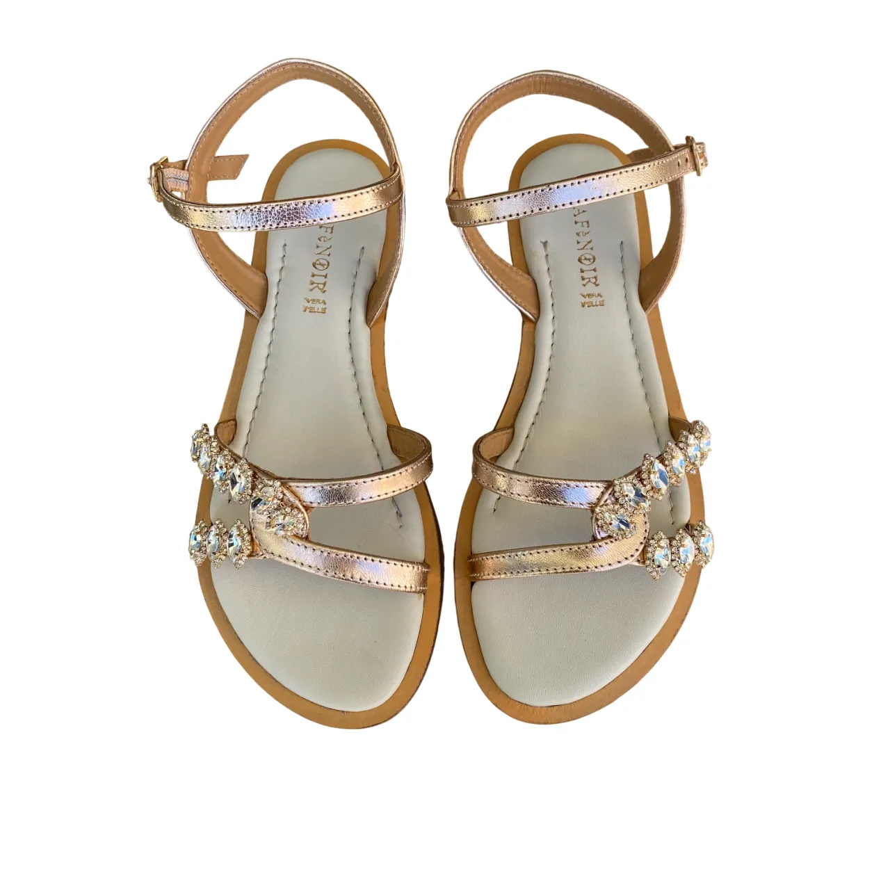 Caf??Noir scarpa sandalo da donna in pelle laminata con accessorio strass Gilda C1GE2010 L010 oro rosa Modern Aesthetic