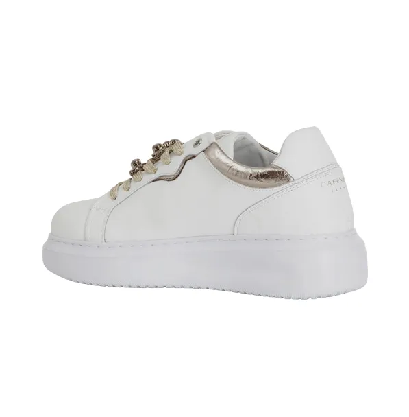 ground - feel - feature shoes Caf??Noir scarpa sneakers da donna con riporti laminati e gioiello C1DE1013 W083 bianco-pesca