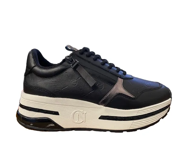 Caf??Noir Sneakers da donna in pelle con cerniera C1DB1020 N001 nero treadmill runner