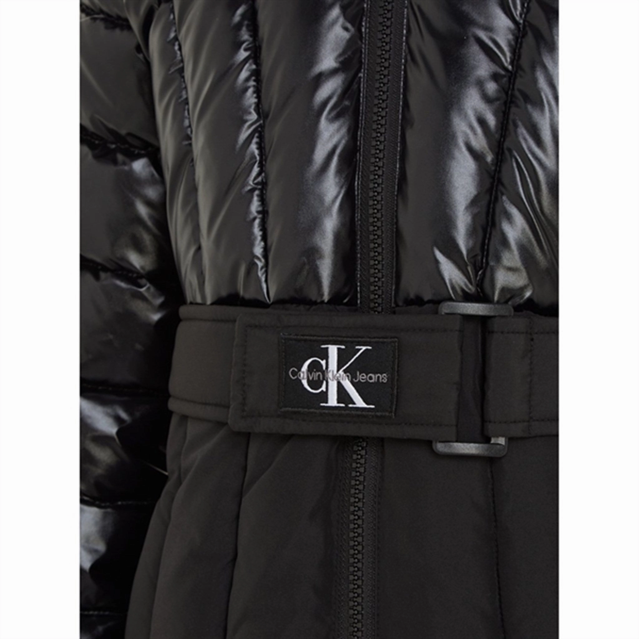 Calvin Klein Long Belted Puffer Coat Ck Black Lightweight Packability Durable Coating