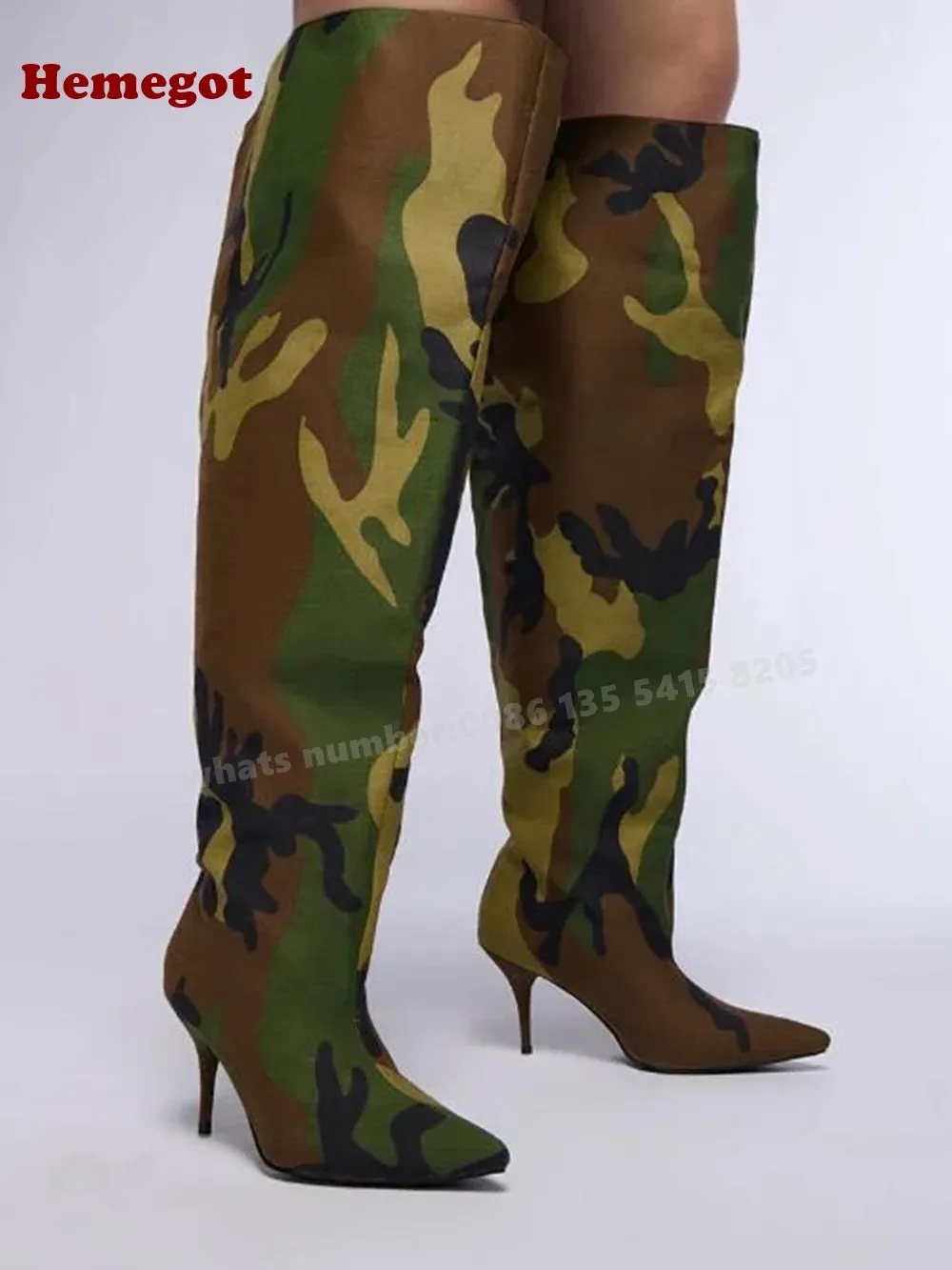 Camouflage Over The Knee Boots