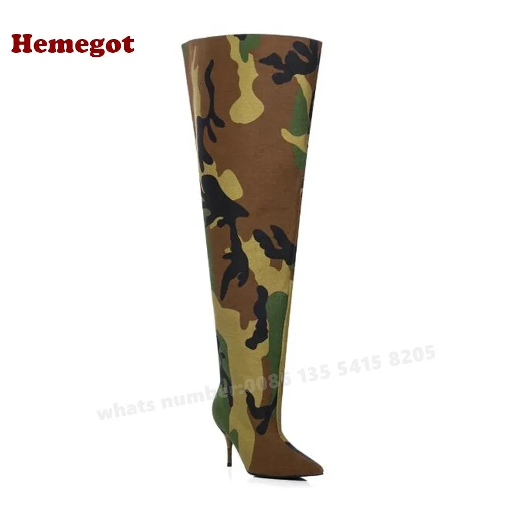 Camouflage Over The Knee Boots