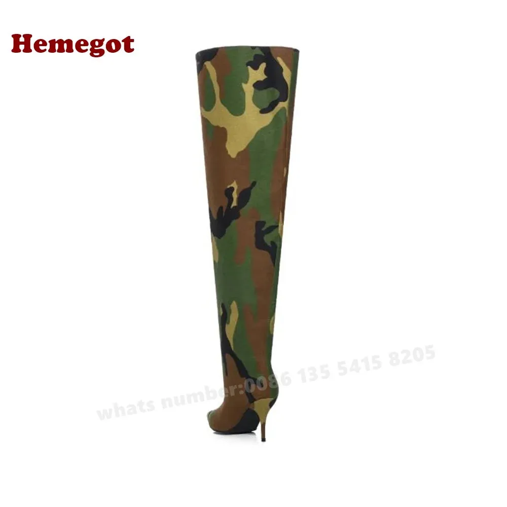 Camouflage Over The Knee Boots