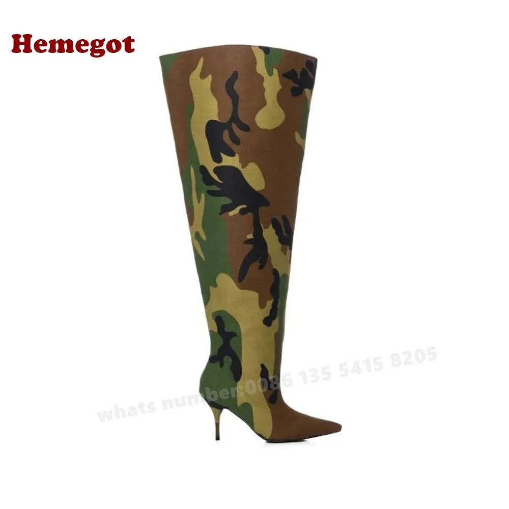 Camouflage Over The Knee Boots