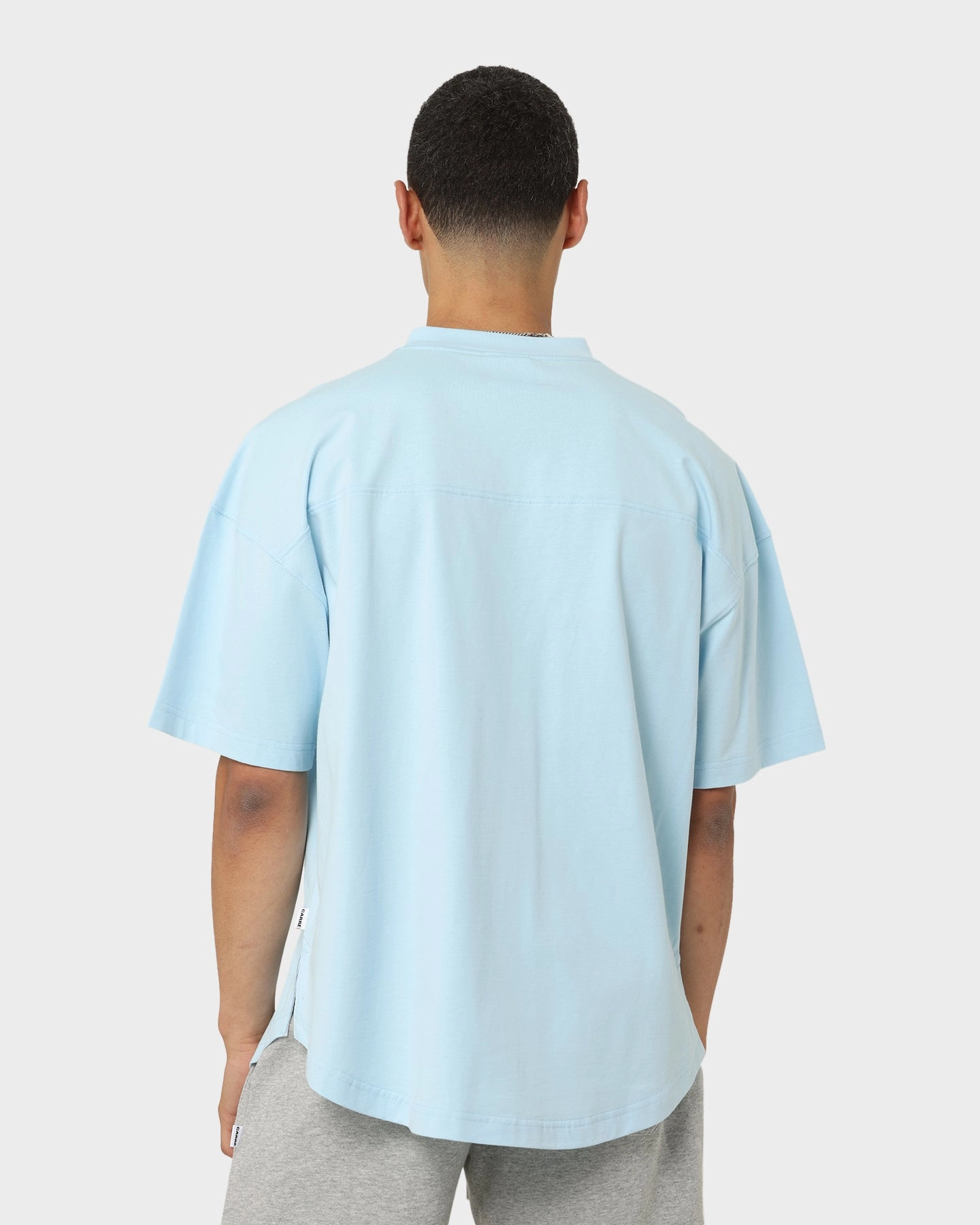 Carr?? Grid Iron Oversized T-Shirt Light Blue Heat Transfer Printing
