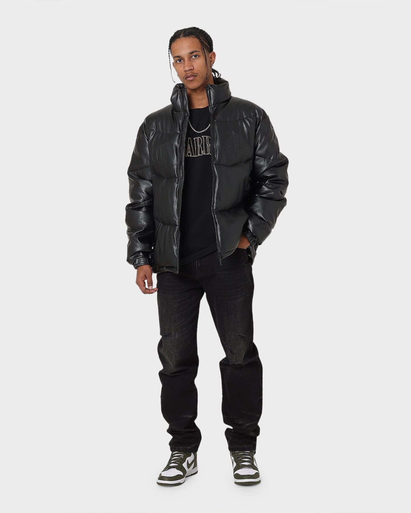 Carr?? Paris Leather Wave Puffer Jacket Black Vegan Option Full Length Front Zipper