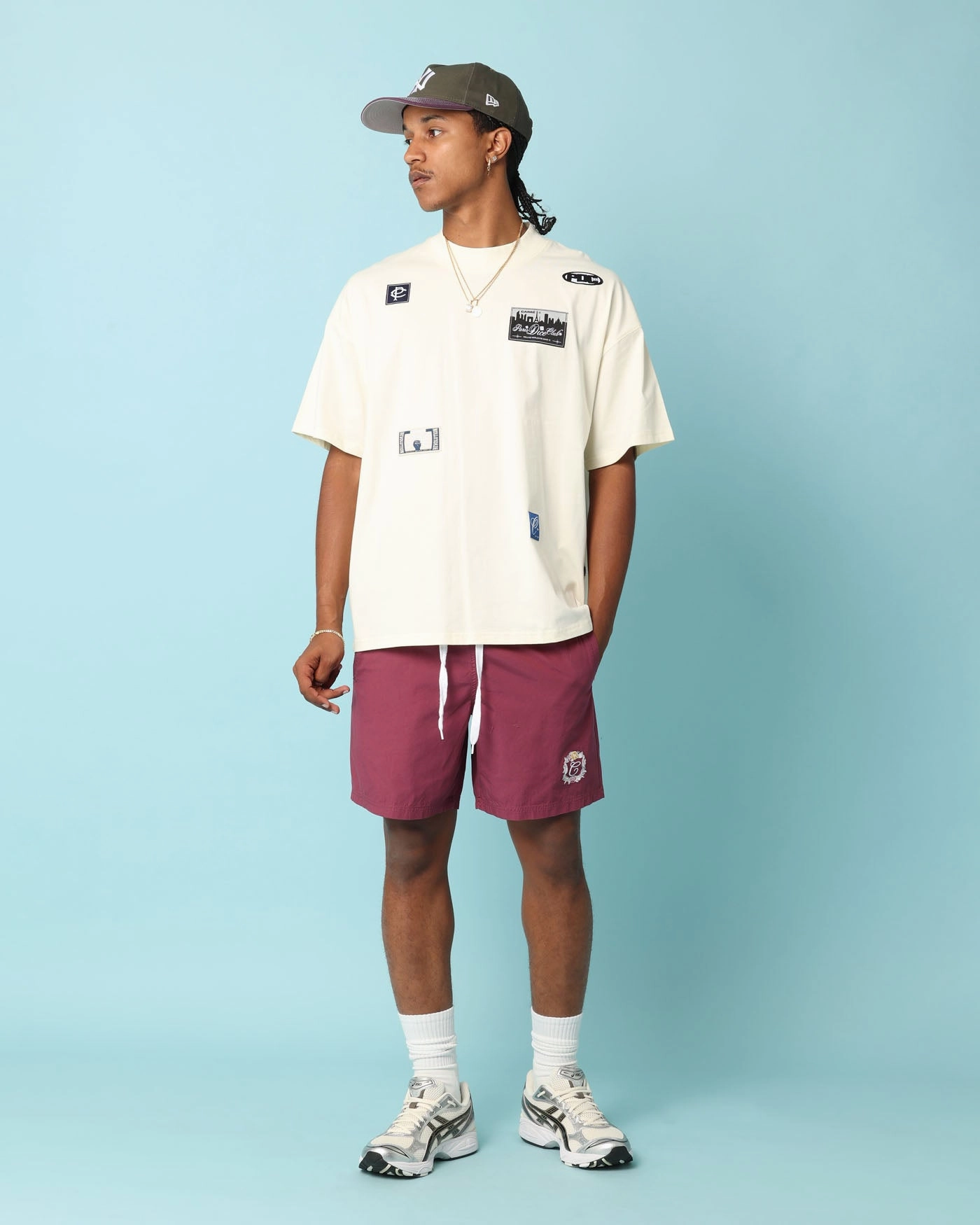 Layered Look Wear Preppy Carr?? Patchwork Oversized T-Shirt Off White