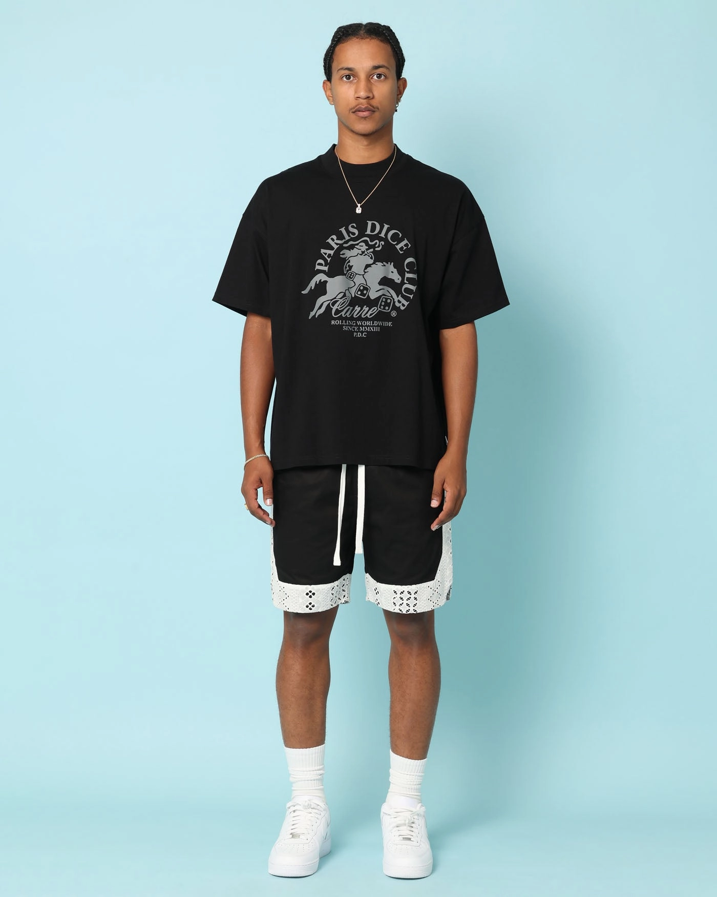 Embroidered Details Geometric Print Carr?? Stallion Oversized T-Shirt Black