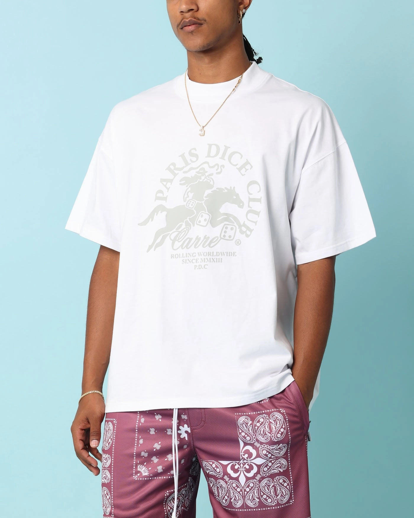 Washable fabric Microfiber texture Carr?? Stallion Oversized T-Shirt White