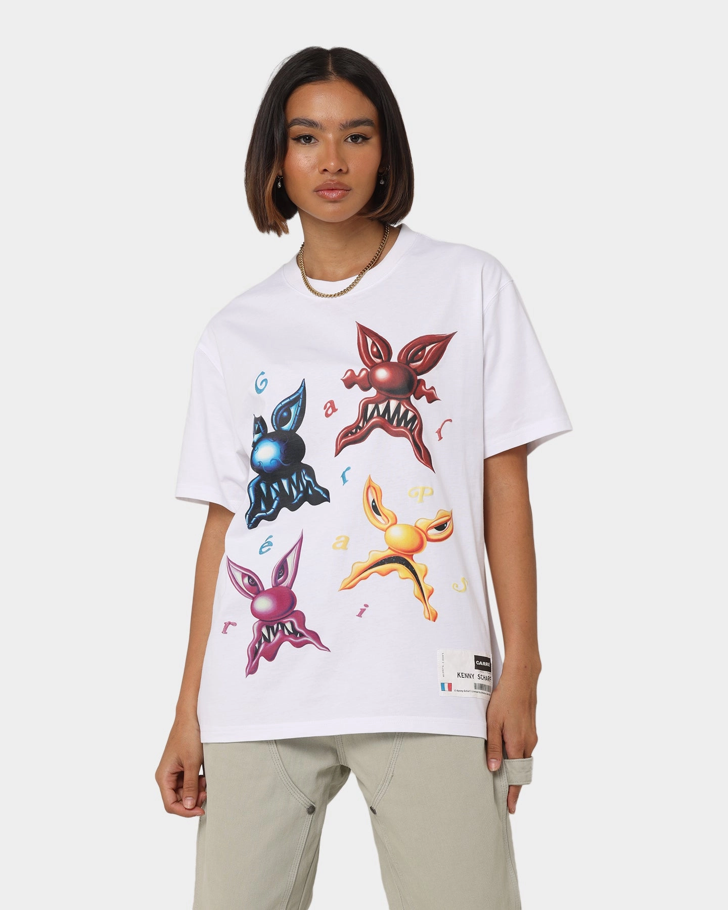 GarmentDyedTexture Carr?? X Kenny Scharf Meanie Oversized T-Shirt White