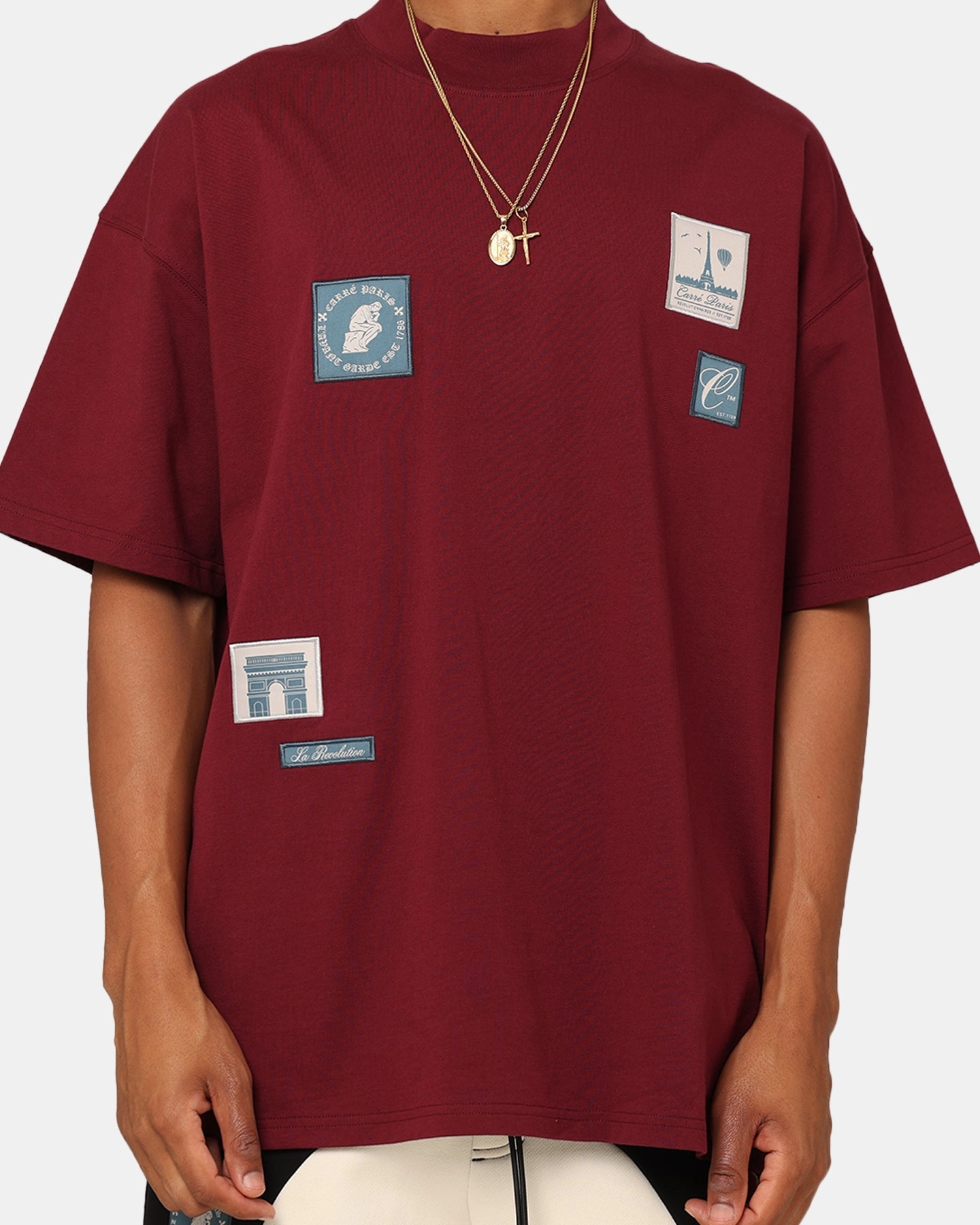 Relax Trend Chic Fashion Carre Avant Oversized T-Shirt Maroon