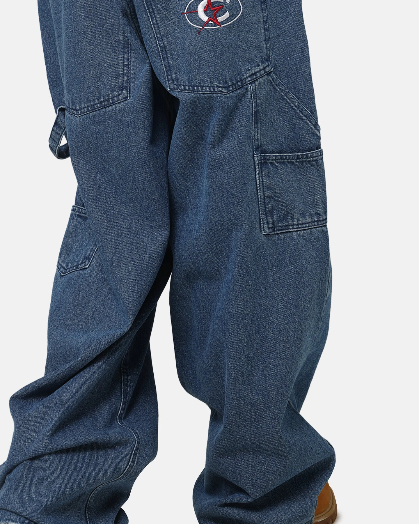 Carre Baggy Carpenter Jeans Mid Blue Denim Comfy Style Breath Flex