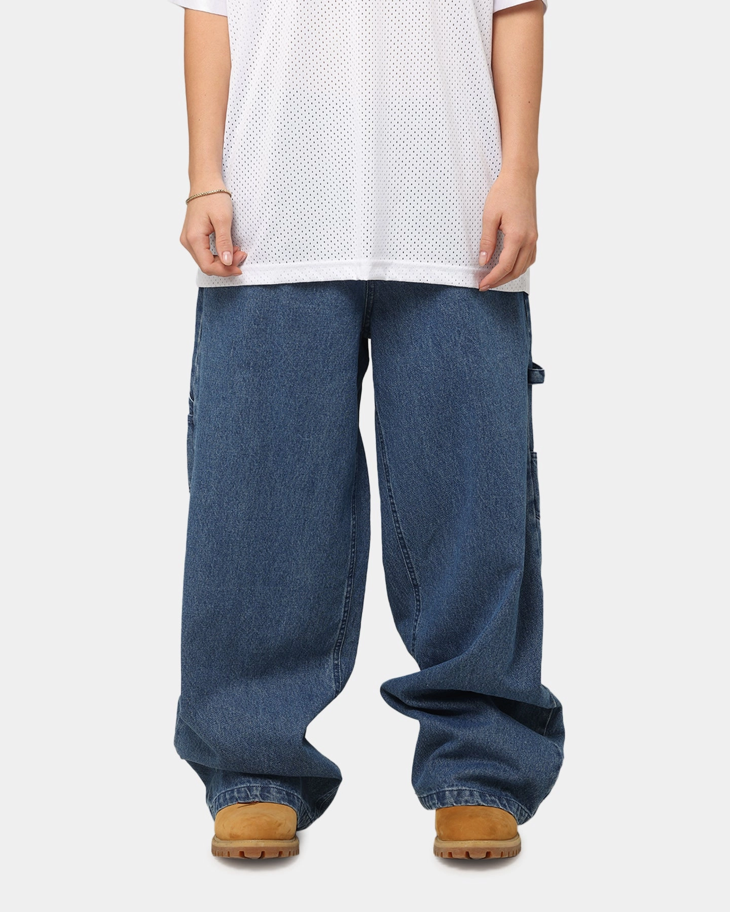 Flexible Ankle Cuffs Carre Baggy Carpenter Jeans Mid Blue Denim