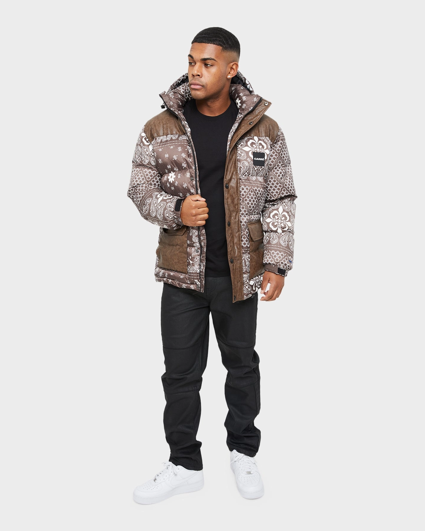 Carre Bandana Ultra Roadman Puffer Jacket Dark Brown detachable sleeves Clean Finish