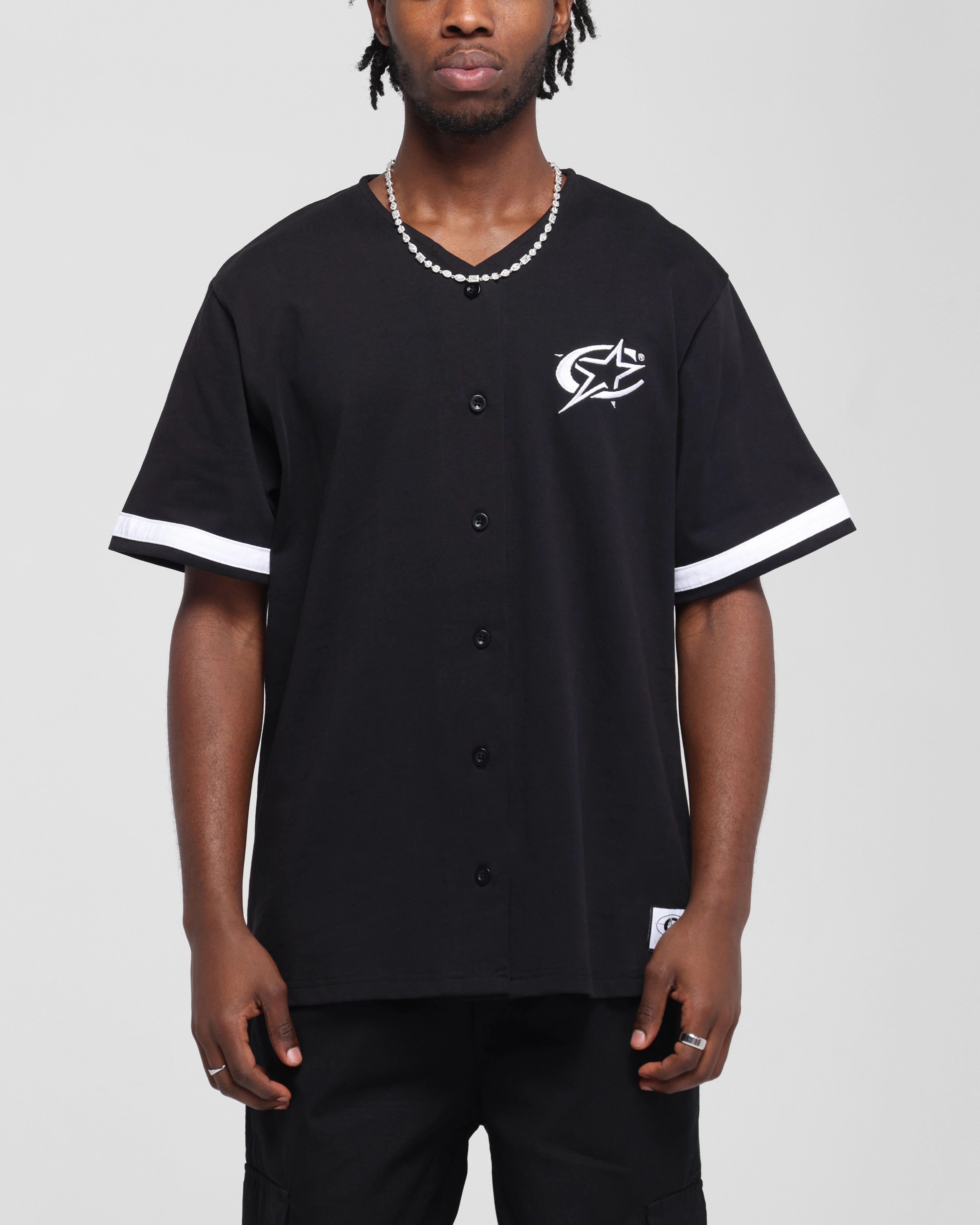 Urban Street Adjustable Hem Drawstring Carre C-Star Baseball Jersey Black