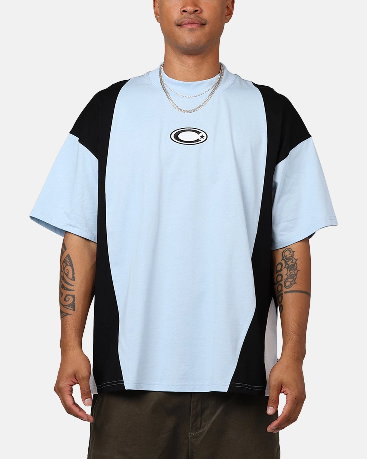 Street Smart Stylish Wearable Carre C-Star Oversized T-Shirt Light Blue