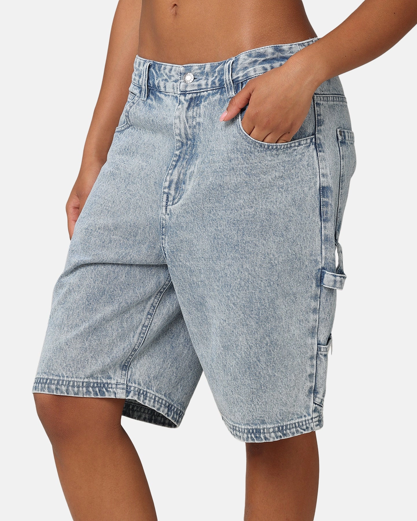 Flattering Cut windproof Carre Carpenter Jorts Light Blue Denim