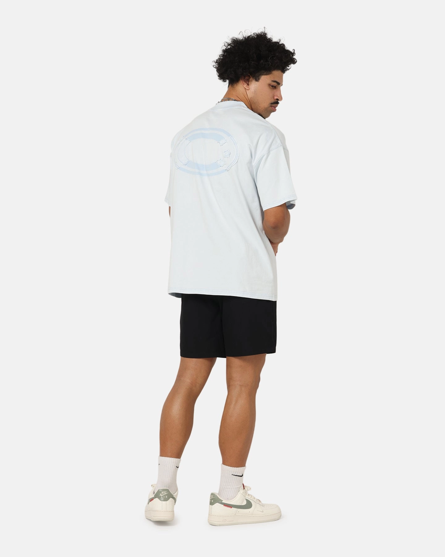 Practical Wear Cross Grain Knit Carre Con Star Oversized T-Shirt Baby Blue