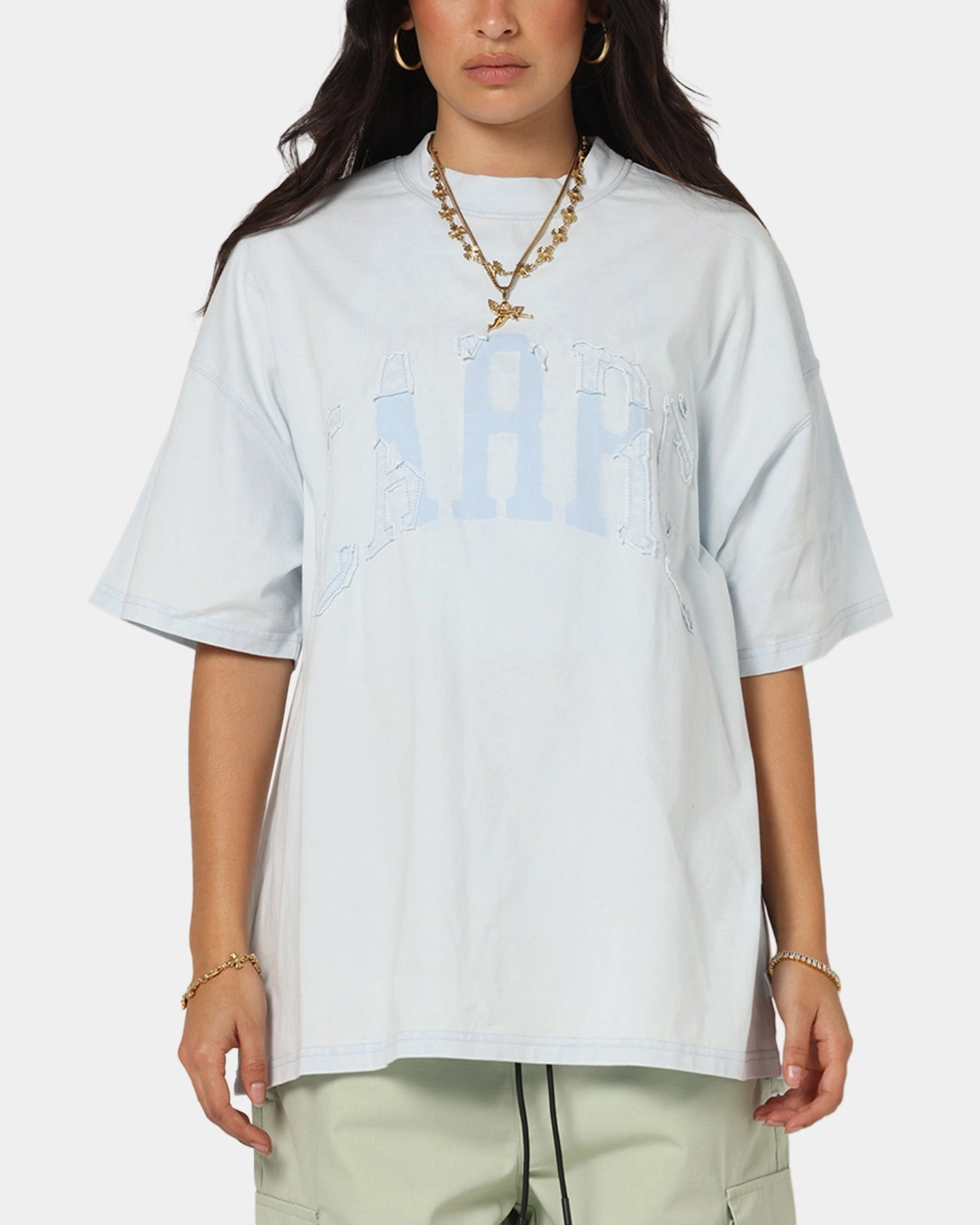 Carre Con Star Oversized T-Shirt Baby Blue monochromatic Street Trendy