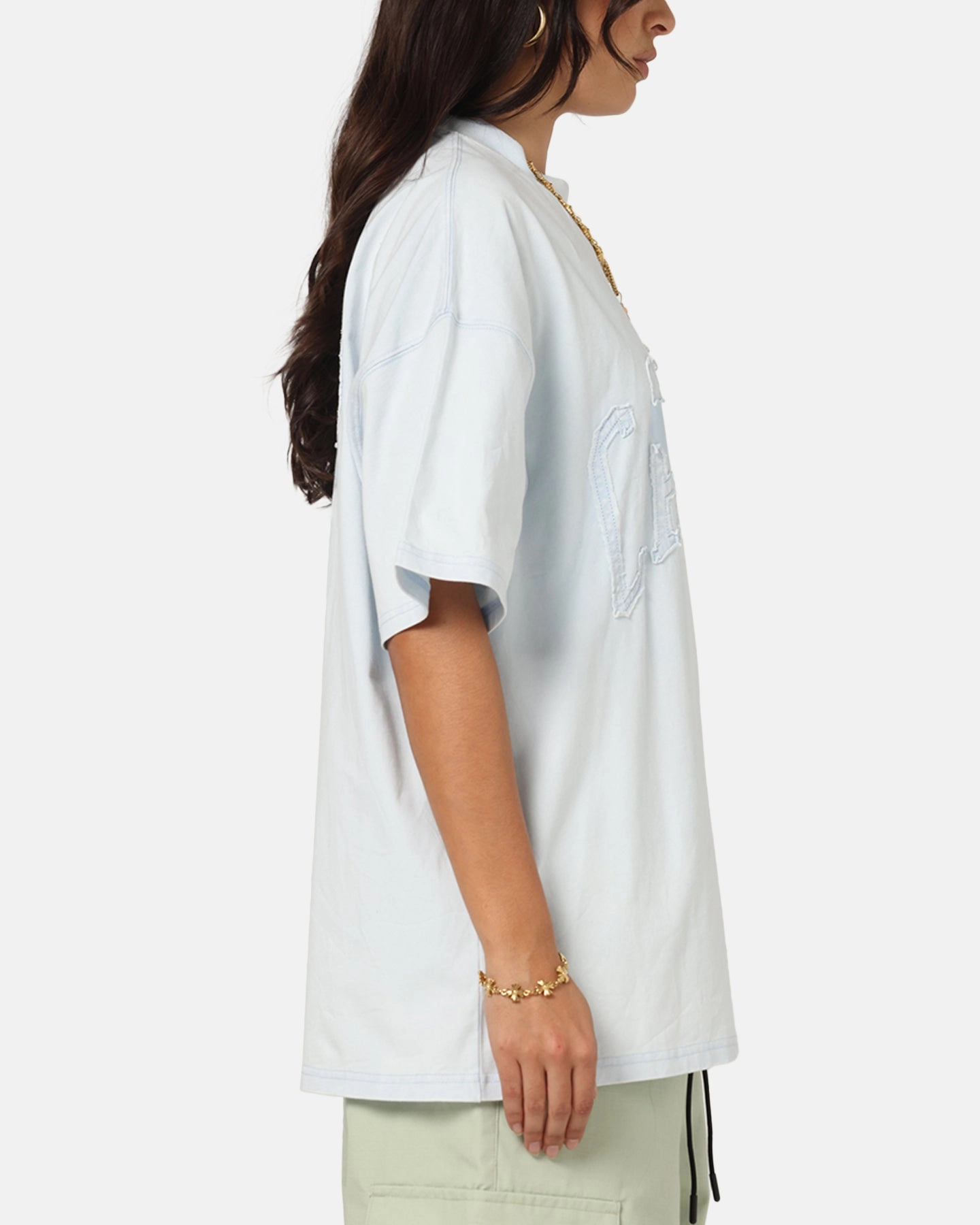 Casual Layering Wear Carre Con Star Oversized T-Shirt Baby Blue