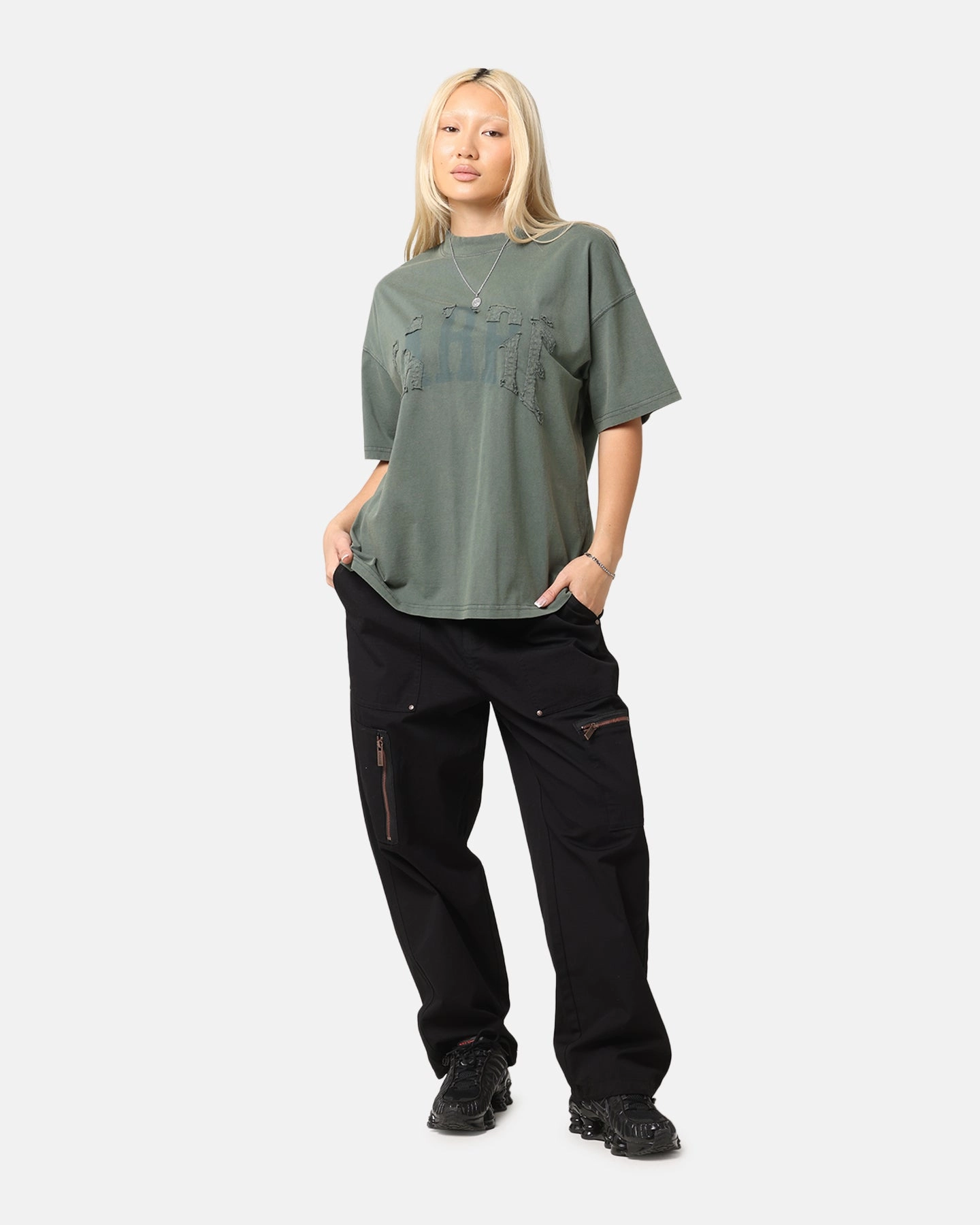 Relaxed Comfort Wear Casual Layering Carre Con-Star Oversized T-Shirt Rinsed Moss Green