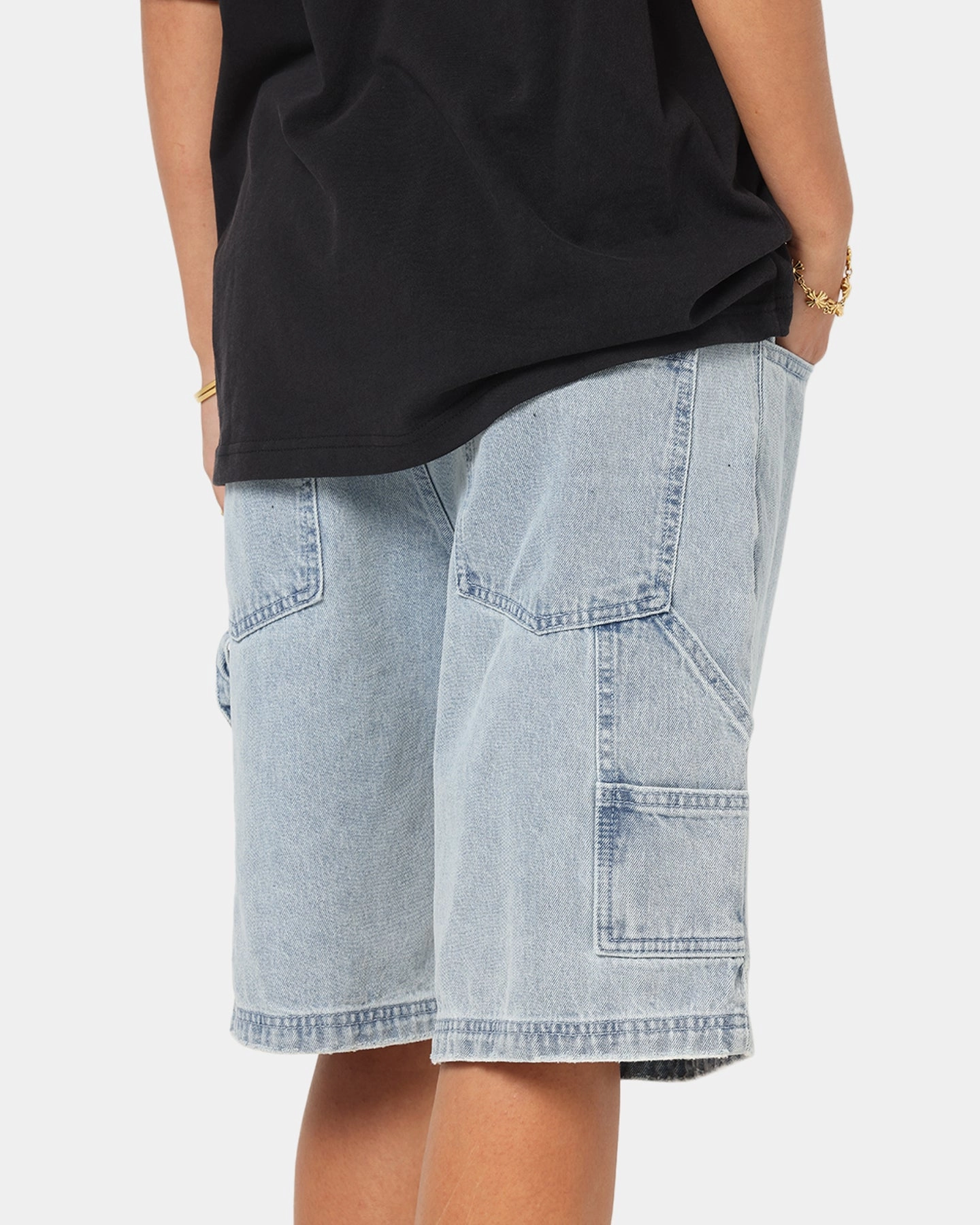 Carre Distressed Carpenter Jorts Light Blue Wash Relaxed Comfort Casual Movement