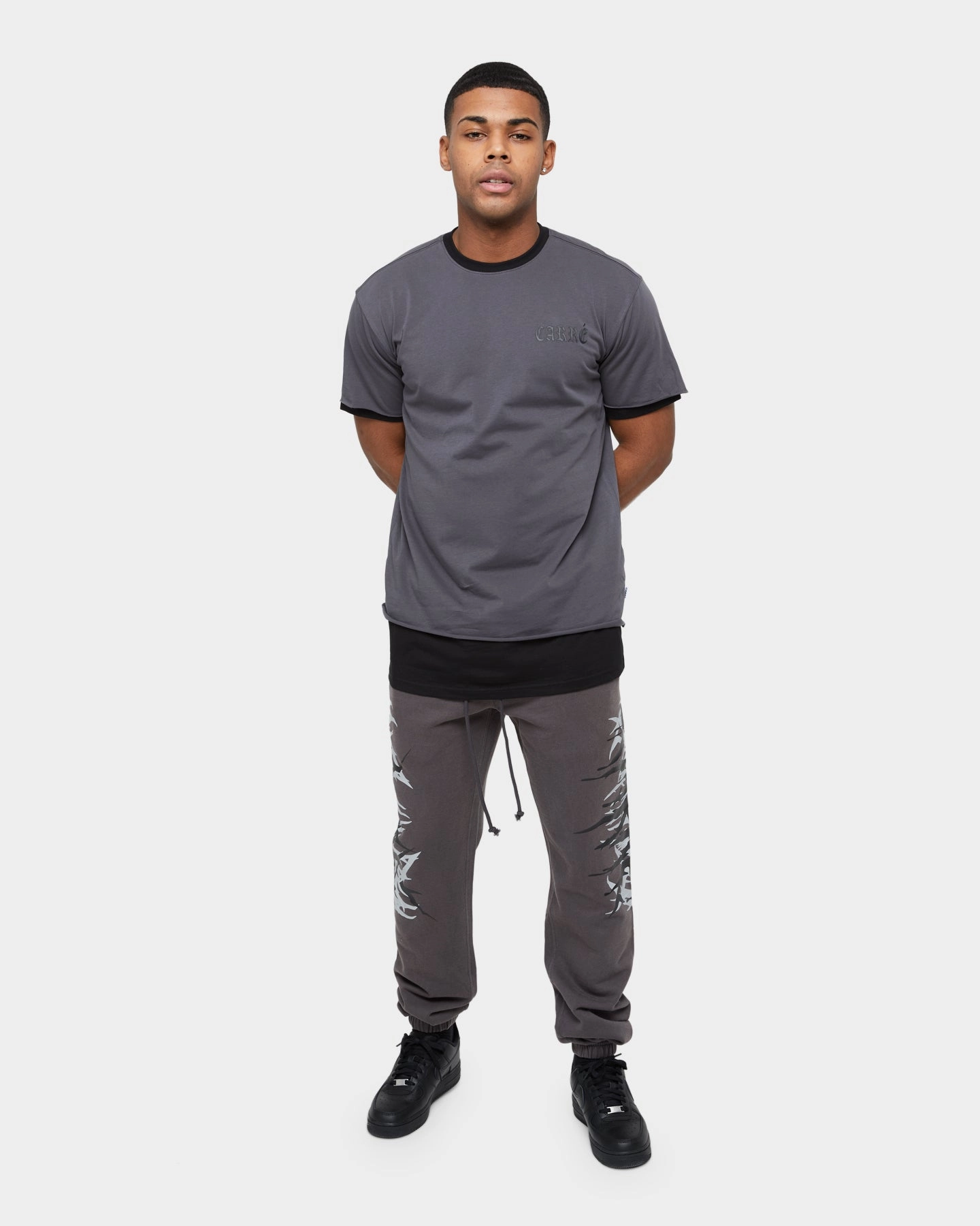 Carre Distressed Ringer Oversized Short Sleeve T-Shirt Charcoal/Black Premium Comfort