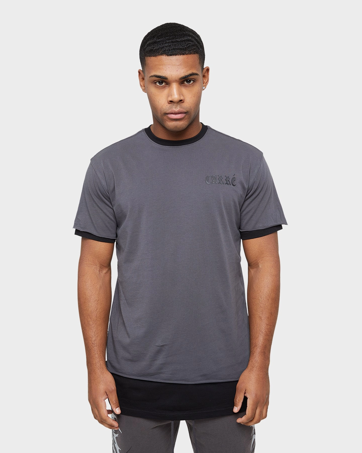 Minimalist Apparel thermal Carre Distressed Ringer Oversized Short Sleeve T-Shirt Charcoal/Black