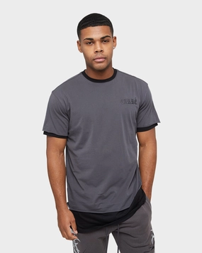 Carre Distressed Ringer Oversized Short Sleeve T-Shirt Charcoal/Black Sporty Layer Look Cozy And Stylish