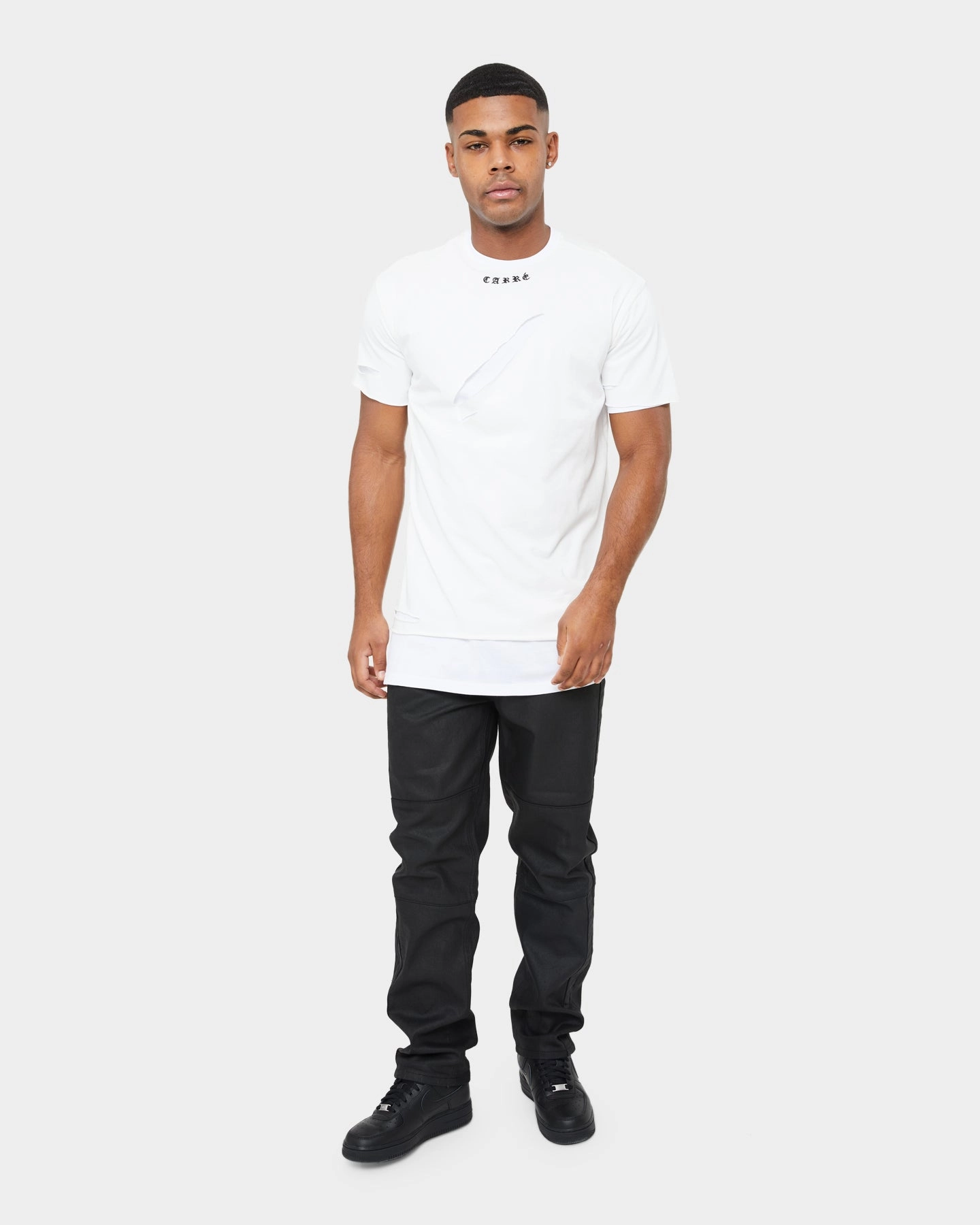 Carre Distressed Slash Oversized Short Sleeve T-Shirt Off White/White Simple and Light
