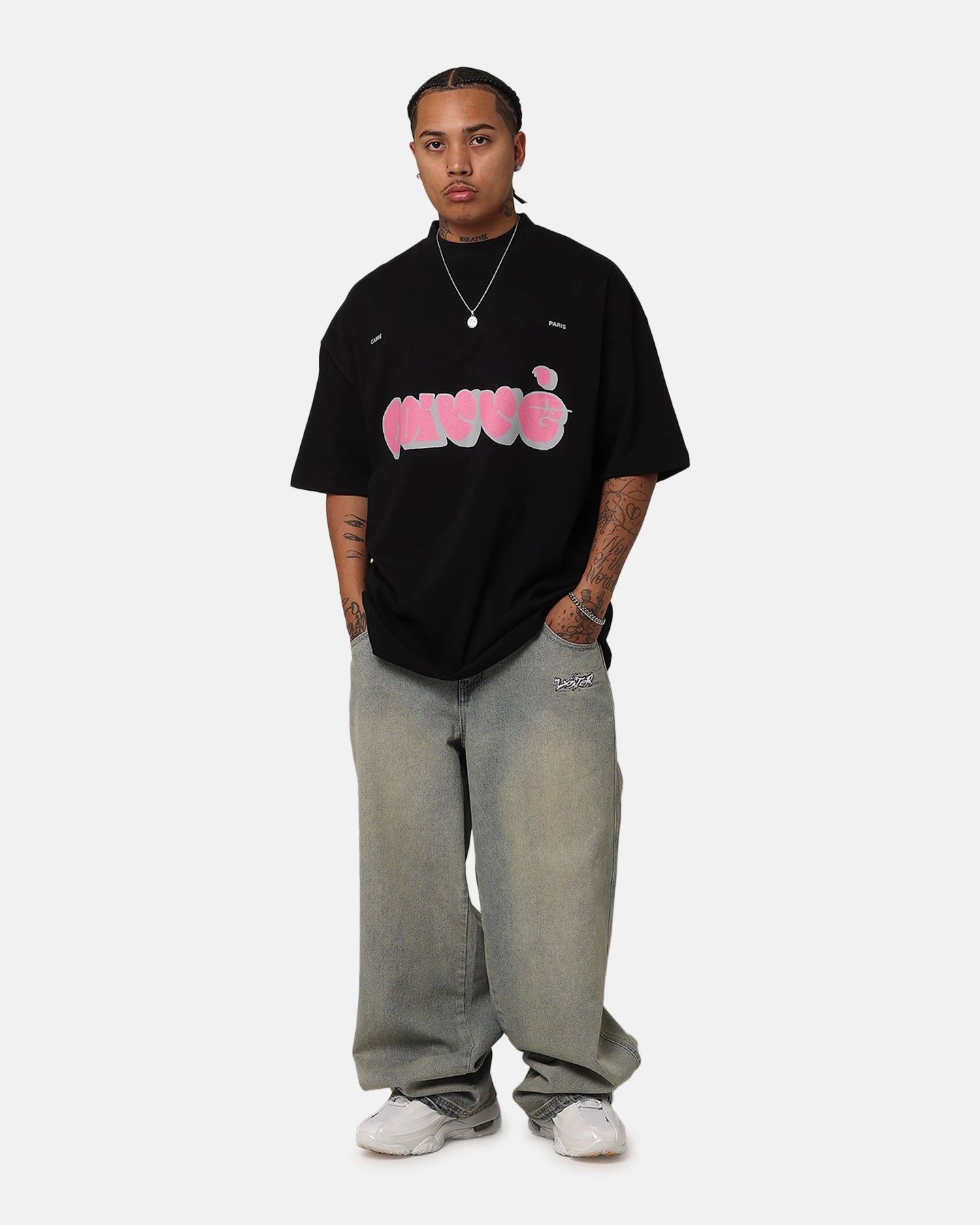 Layered Collar Structure Tight fit sexiness Carre Experienced Mock Oversized T-Shirt Black