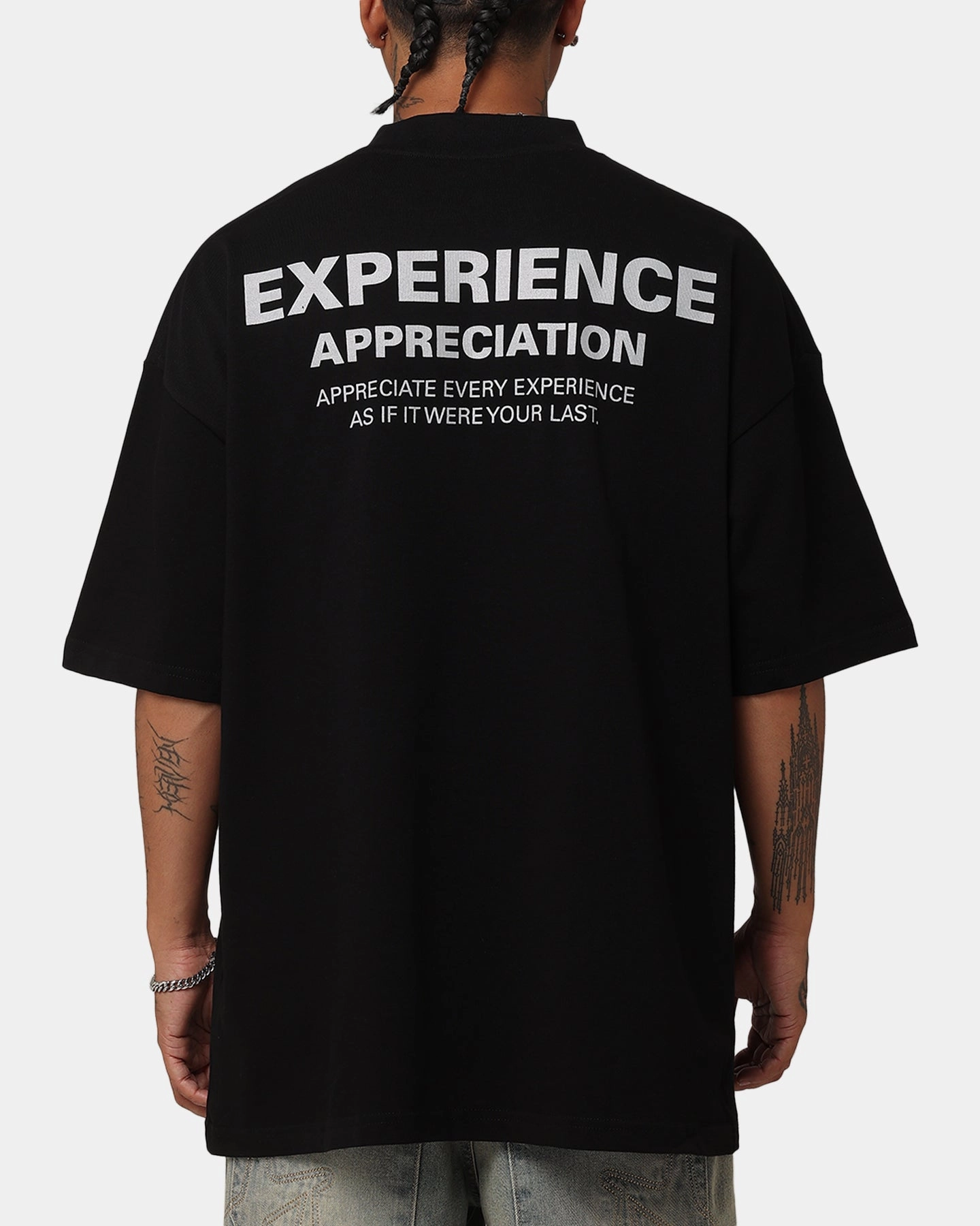 SoftenedTexturedWeave Adjustable Hem Carre Experienced Mock Oversized T-Shirt Black