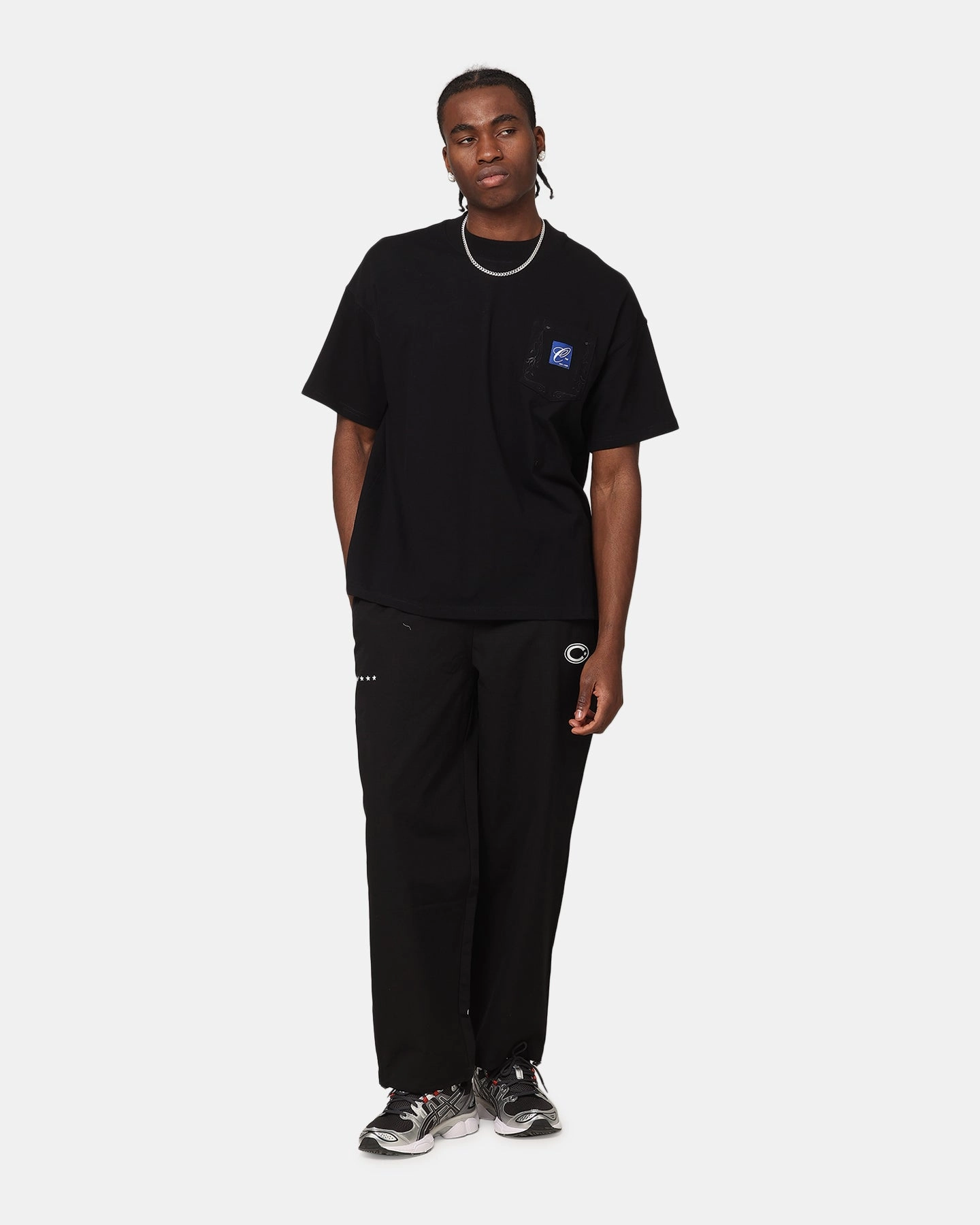 Carre Floral Pocket Oversized T-Shirt Black Fresh Outfit Style GarmentDyedTexture