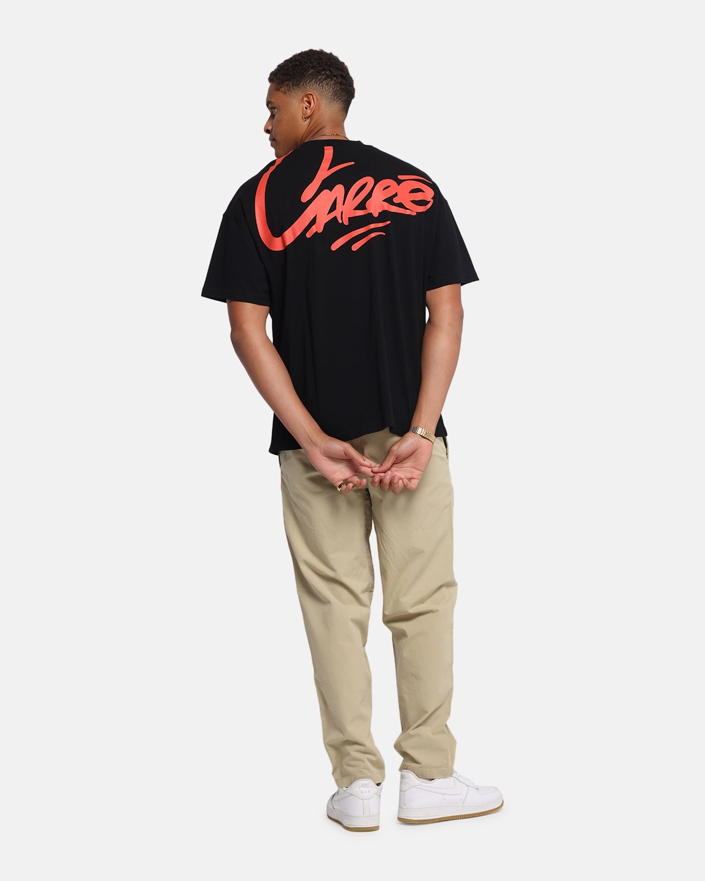 Carre Graffiti Oversized Ringer T-Shirt Black/Red Natural Fiber Blend V neck