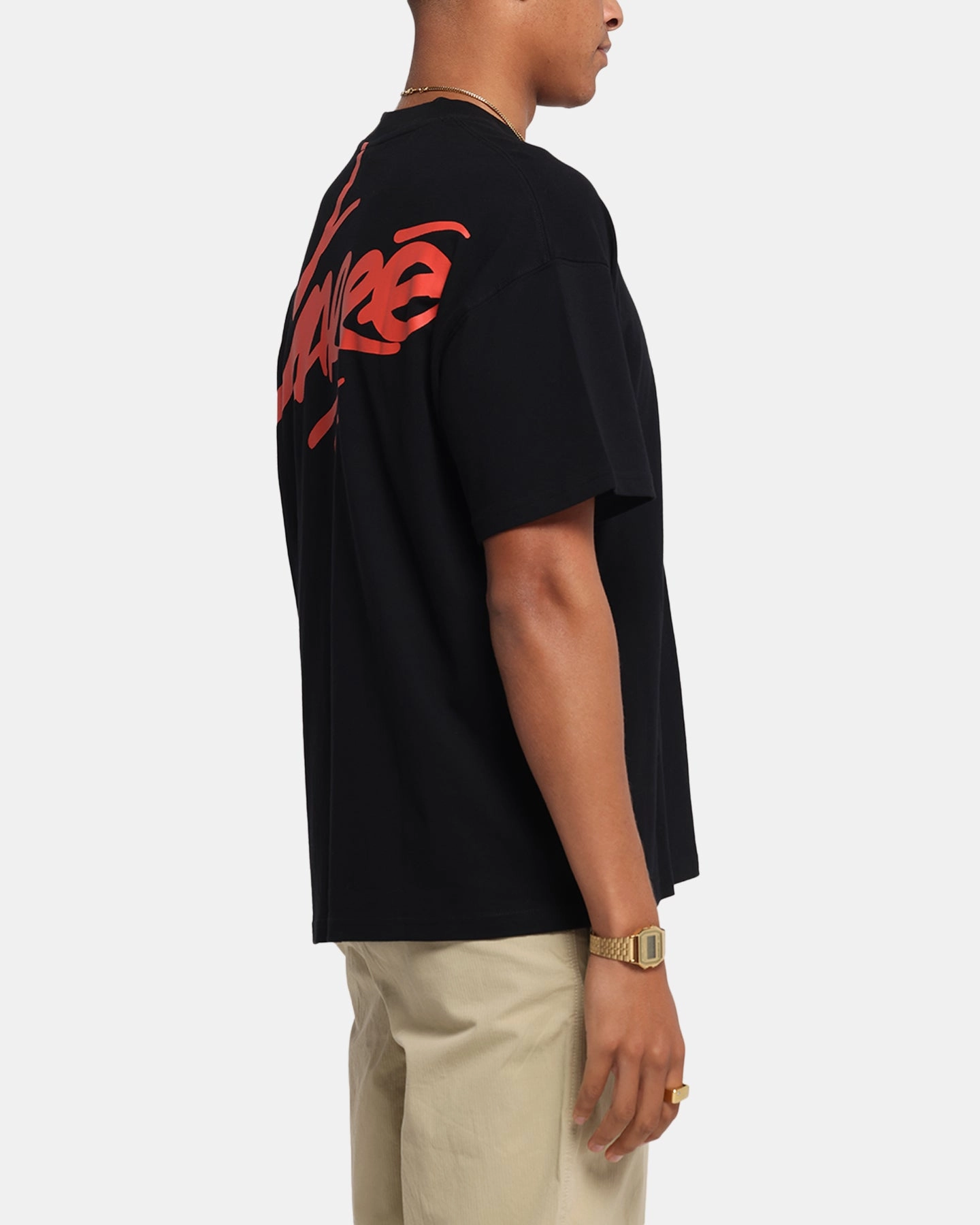 Weekend Style Carre Graffiti Oversized Ringer T-Shirt Black/Red