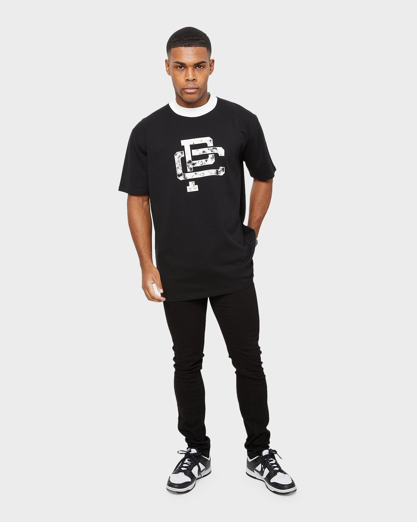 Carre Mono Ringer Oversized Short Sleeve T-Shirt Black/Off White Taped Neckline Light Design