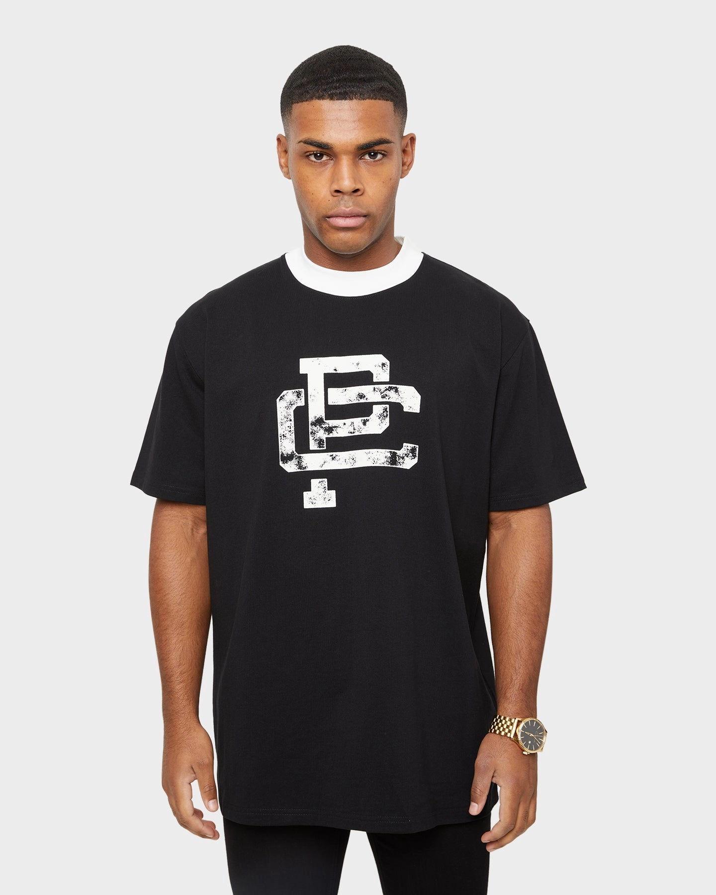 Carre Mono Ringer Oversized Short Sleeve T-Shirt Black/Off White Trendy Basics Reinforced Shoulders