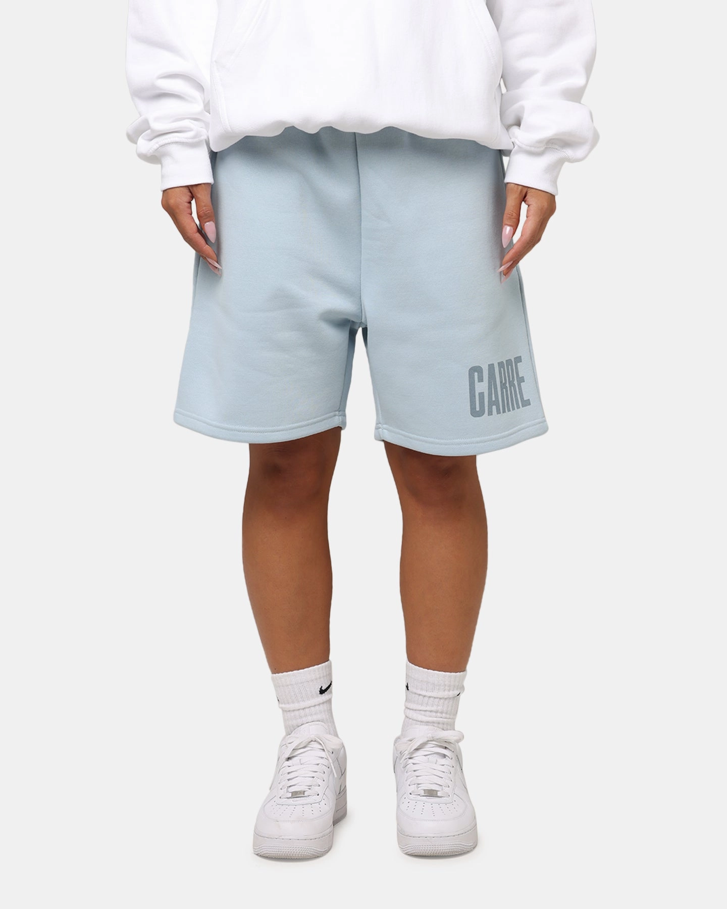 Adjustable drawstring Soft Touch Material Carre Premium Essentials Sweat Shorts Baby Blue